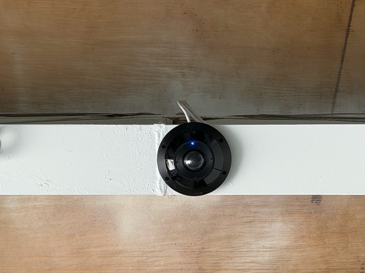 360-degree fisheye camera on a white beam